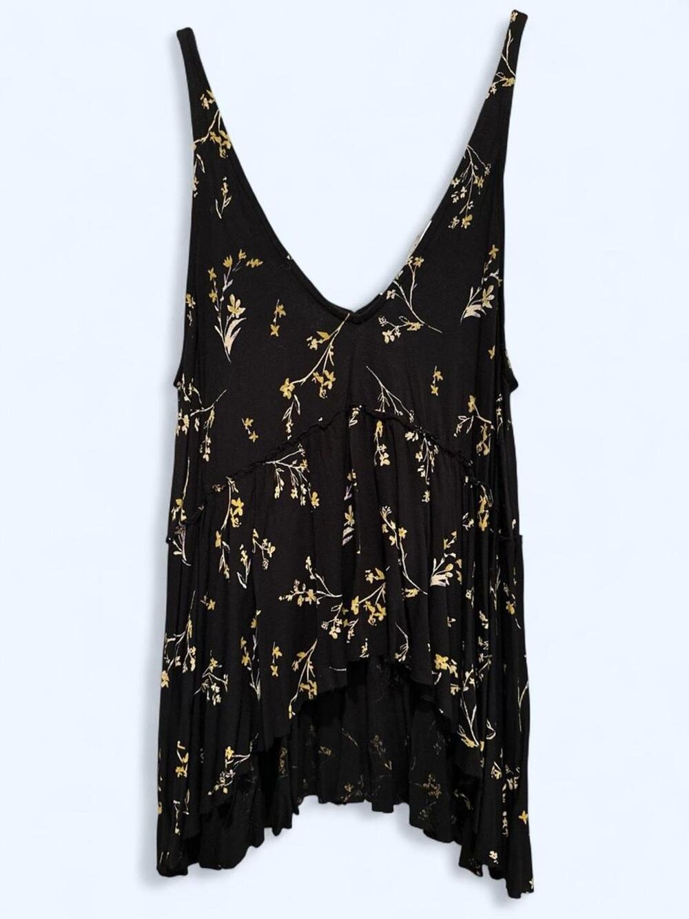 Kimchi Blue Black Floral Flowy Cami Tank Top High Low Sz S Tiered Coquette